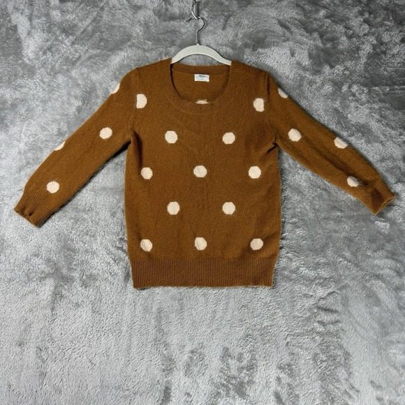 Wallace Sweater Women's XS Brown White Polka Dot Angora Blend Preppy Cottagecore - Picture 3 of 10
